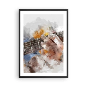 Plakat w czarnej ramie - Artystyczna ręka grająca na gitarze w akwarelowym stylu - 50x70cm - Poezja między strunami - Nowoczesna dekoracja ścienna do salonu i sypialni ARTTOR