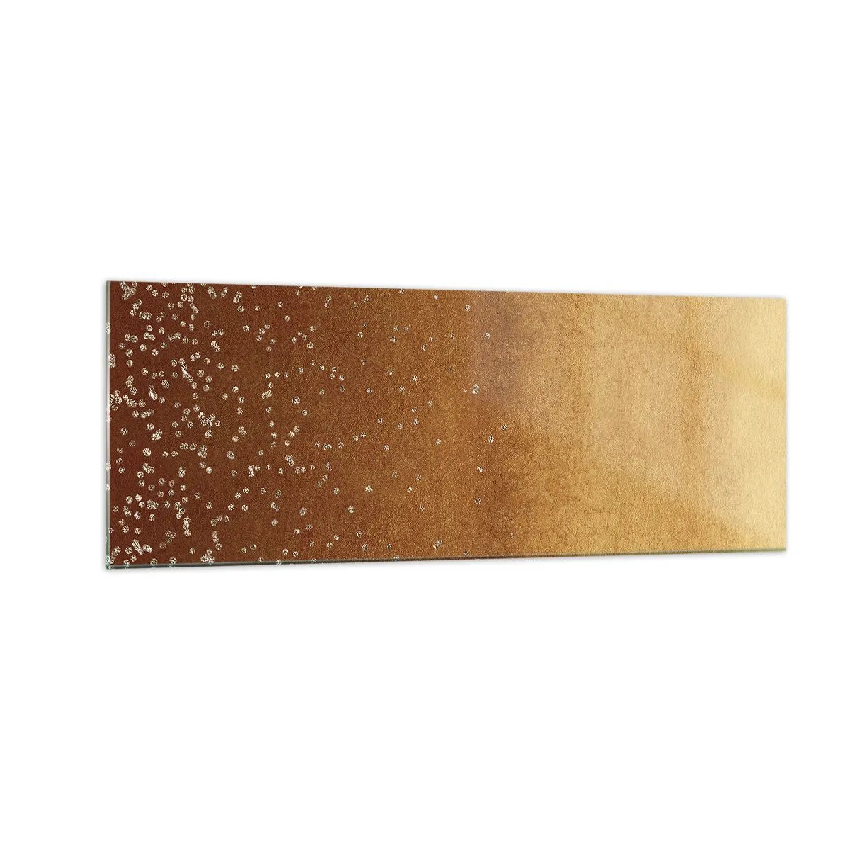 Obraz na szkle - Złoty gradient z subtelnym połyskiem i zdobieniem - 140x50cm - Narodziny światła - Nowoczesna dekoracja ścienna do salonu i sypialni ARTTOR