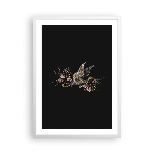 Plakat w białej ramie - Egzotyczny, haftowany ptak - 50x70 cm