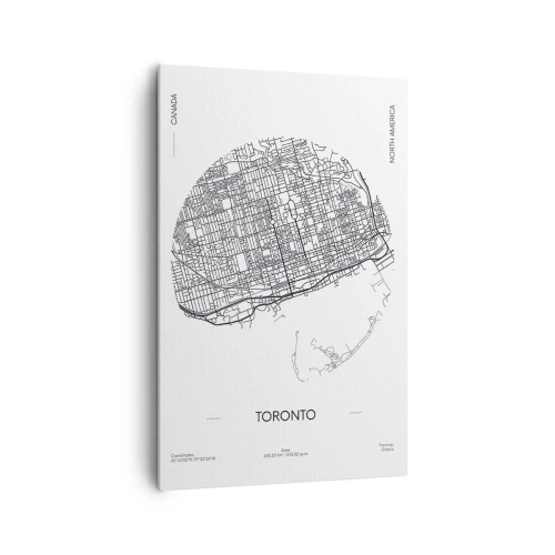 Obraz na płótnie - Mapa Toronto w minimalistycznym, czarno-białym stylu - 80x120cm - Anatomia Toronto - Nowoczesna dekoracja ścienna do salonu i sypialni ARTTOR