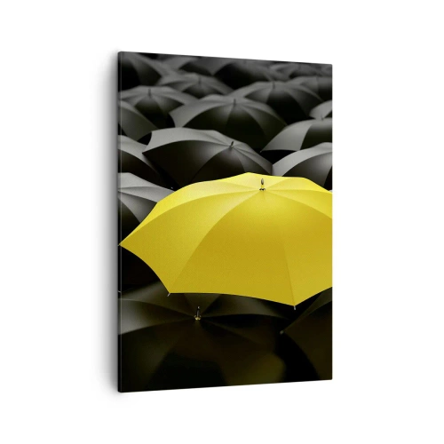 Obraz na płótnie - Żółty parasol wyróżniający się wśród czarnych - 50x70cm - Żegnaj smutku - Nowoczesna dekoracja ścienna do salonu, kuchni i sypialni ARTTOR