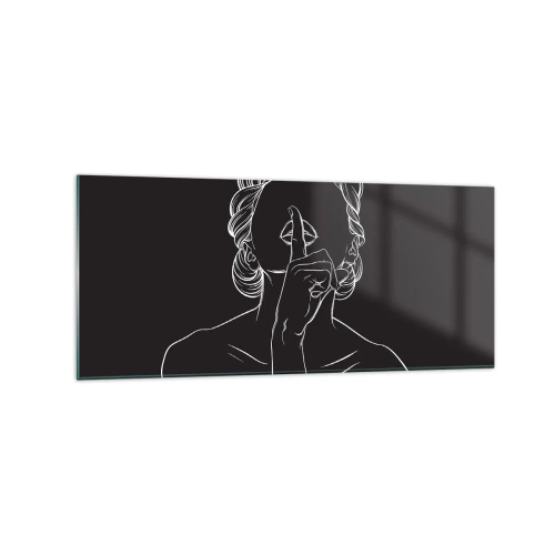 Obraz na szkle - Minimalistyczna sylwetka kobiety na czarnym tle - 120x50cm - Piękno rozkwita w ciszy - Nowoczesna dekoracja ścienna do salonu i sypialni ARTTOR