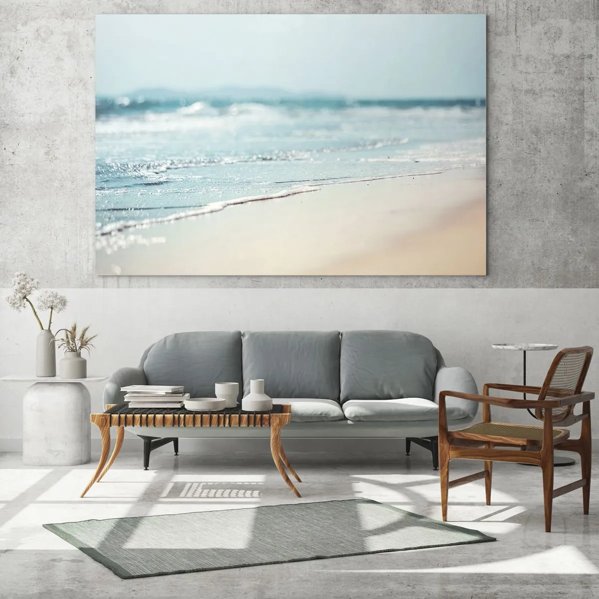 Obraz na szkle - Delikatne fale oceanu muskające piaszczystą plażę - 100x70cm - Ciepło i szum - Nowoczesna dekoracja ścienna do salonu, kuchni i sypialni ARTTOR