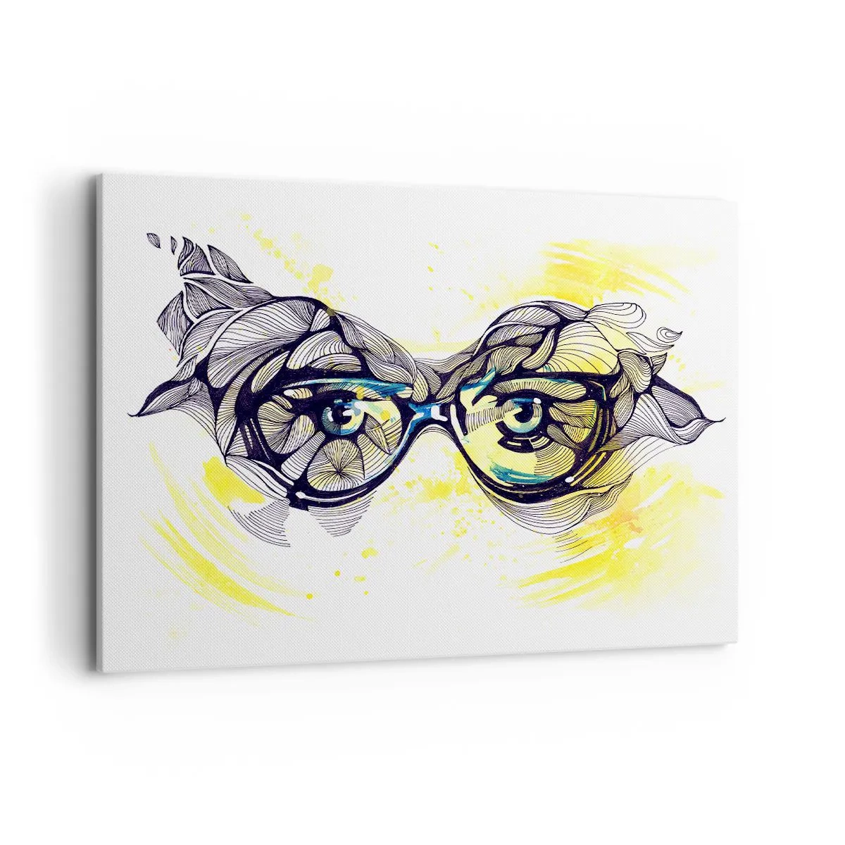 Obraz na płótnie - Artystyczna grafika okularów z wyrazistymi oczami - 100x70cm - Przez błękitne okulary - Nowoczesna dekoracja ścienna do salonu, kuchni i sypialni ARTTOR