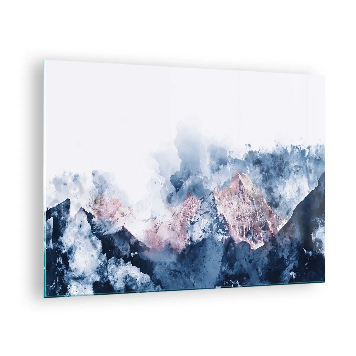 Obraz na szkle - Akwarelowe góry w pastelowych odcieniach niebieskiego i różu - 70x50cm - To są szczyty! - Nowoczesna dekoracja ścienna do salonu i sypialni ARTTOR