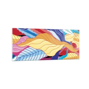 Obraz na szkle - Barwne liście w żywych kolorach tworzące dynamiczną kompozycję - 120x50cm - Kolorowy bałagan - Nowoczesna dekoracja ścienna do salonu i sypialni ARTTOR