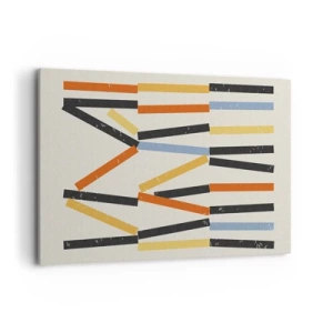 Obraz na płótnie - Abstrakcyjna kompozycja z kolorowymi i czarnymi prostokątami w układzie poziomym - 100x70cm - Kompozycja na poziomie - Nowoczesna dekoracja ścienna do salonu, kuchni i sypialni ARTTOR