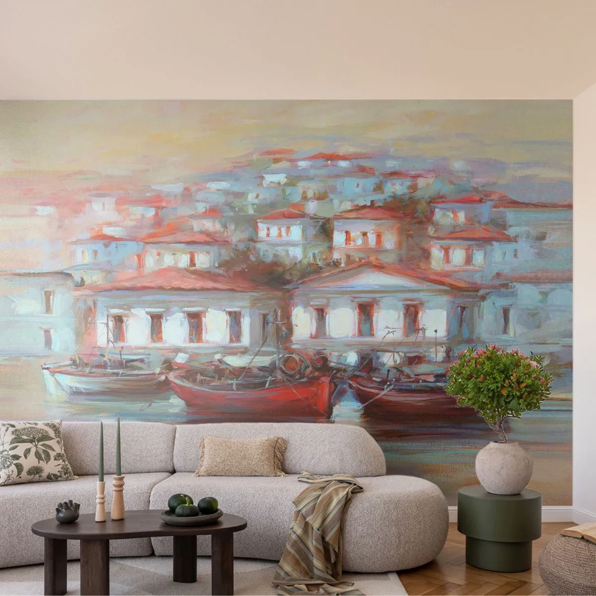 Fototapeta Premium Canvas - Szczęśliwe miasteczko - Architektura, Żaglówka, Port - 150x105 cm