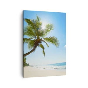 Obraz na płótnie - Plaża z palmą na tle błękitnego nieba - 50x70cm - Nie pokazywać nikomu - Nowoczesna dekoracja ścienna do salonu, kuchni i sypialni ARTTOR