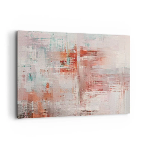 Obraz na płótnie - Abstrakcyjna kompozycja z odcieniami czerwieni i pastelowych barw - 120x80cm - Zamglone. Ale różowe - Nowoczesna dekoracja ścienna do salonu, kuchni i sypialni ARTTOR