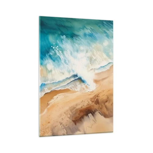 Obraz na szkle - Morska fala uderzająca o piaszczysty brzeg - 80x120cm - Powracająca fala - Nowoczesna dekoracja ścienna do salonu i sypialni ARTTOR