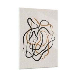 Obraz na szkle - Abstrakcyjna plątanina linii w czerni i brązie - 50x70cm - Wszystko się pokręciło - Nowoczesna dekoracja ścienna do salonu, kuchni i sypialni ARTTOR