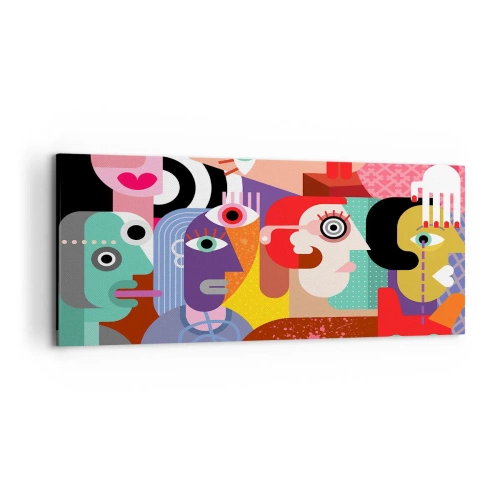 Obraz na płótnie - Kolorowa abstrakcja z geometrycznymi twarzami - 120x50cm - My od pana Picassa - Nowoczesna dekoracja ścienna do salonu i sypialni ARTTOR