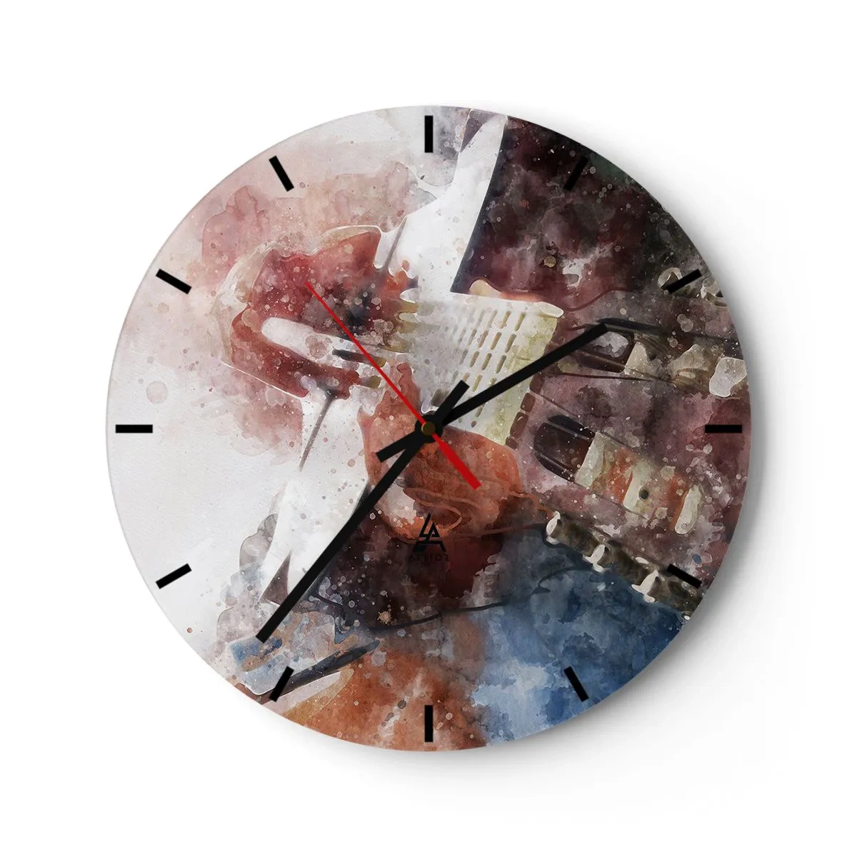 Zegar ścienny - Artystyczny motyw gitary w stylu akwarelowym - 30x30cm - I co o tym myślisz? - Nowoczesna dekoracja ścienna do salonu, kuchni i sypialni ARTTOR