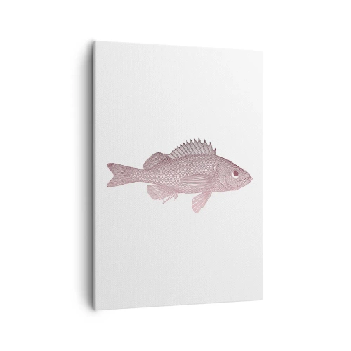 Obraz na płótnie - Minimalistyczna grafika ryby wielkookiej na jasnym tle - 50x70cm - Ryba wielkooka - Nowoczesna dekoracja ścienna do salonu, kuchni i sypialni ARTTOR