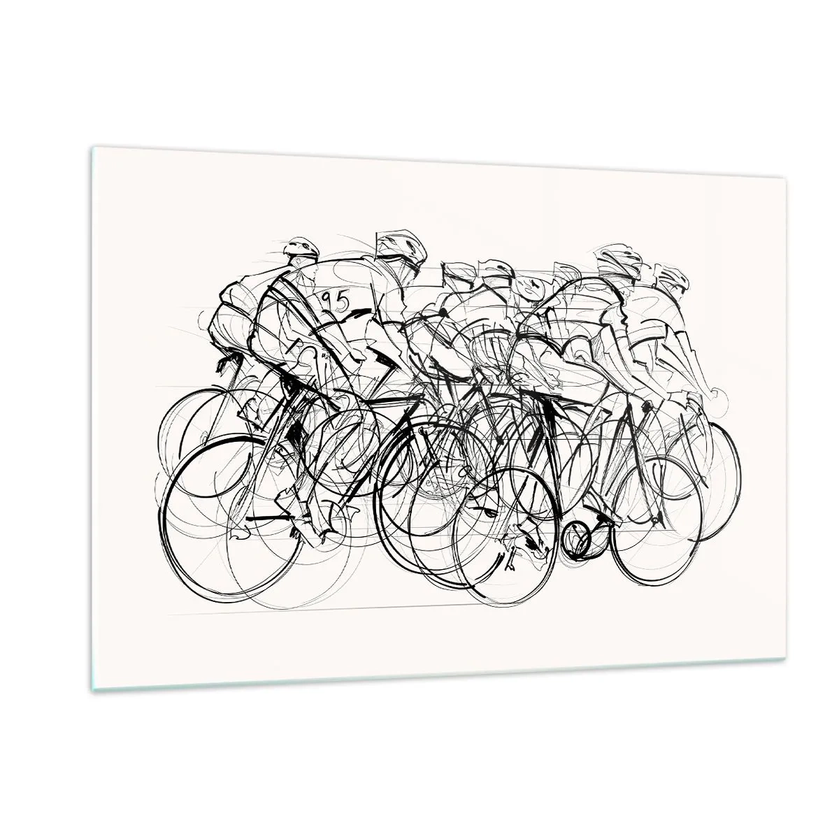 Obraz na szkle - Szkic grupy rowerzystów podczas wyścigu na białym tle - 120x80cm - Wespół w zespół - Nowoczesna dekoracja ścienna do salonu, kuchni i sypialni ARTTOR