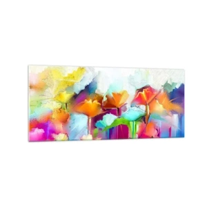 Obraz na szkle - Abstrakcyjne kolorowe kwiaty na jasnym tle - 120x50cm - Tęcza zakwitła - Nowoczesna dekoracja ścienna do salonu i sypialni ARTTOR