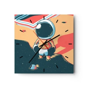 Zegar ścienny - Zabawny astronauta na plaży z kosmicznymi elementami w tle - 30x30cm - Z innej perspektywy - Nowoczesna dekoracja ścienna do salonu i sypialni ARTTOR