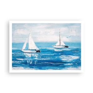 Plakat - Jachty na błękitnym morzu w artystycznym stylu - 100x70cm - Z przyjacielem u boku - Nowoczesna dekoracja ścienna do salonu i sypialni ARTTOR