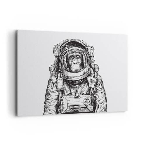 Obraz na płótnie - Grafika astronauty w skafandrze z głową małpy - 120x80cm - Alternatywna ewolucja - Nowoczesna dekoracja ścienna do salonu, kuchni i sypialni ARTTOR
