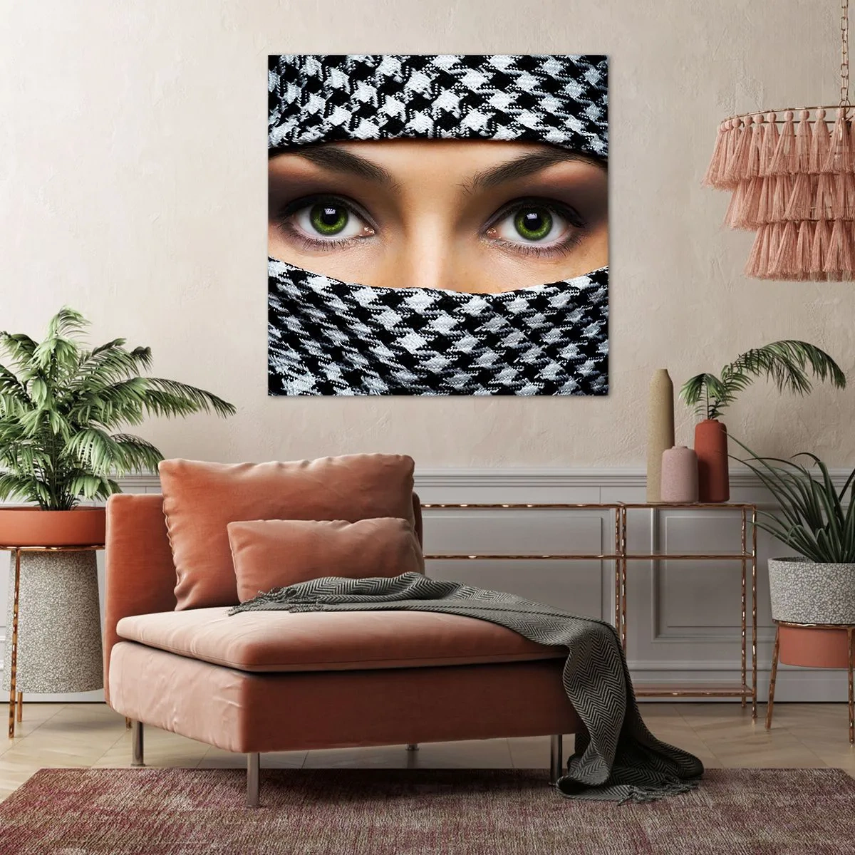 Obraz na płótnie - Portret zakwefionej zielonookiej piękności - 40x40 cm