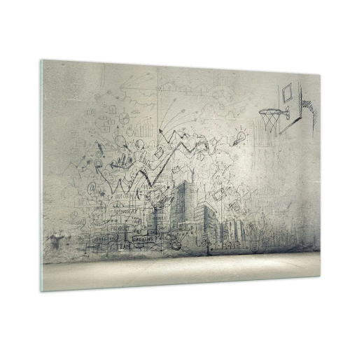 Obraz na szkle - Szkic graficzny z elementami biznesowymi i kreatywnymi - 100x70cm - Moje wspaniałe miejskie życie - Nowoczesna dekoracja ścienna do salonu, kuchni i sypialni ARTTOR