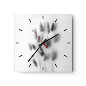Zegar ścienny - Delikatne trawy w odcieniach szarości na białym tle - 30x30cm - Jej puszystość trawa - Nowoczesna dekoracja ścienna do salonu i sypialni ARTTOR
