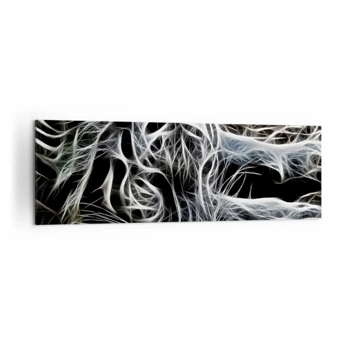 Obraz na płótnie - Abstrakcyjny wzór przedstawiający sylwetkę kota na czarnym tle - 160x50cm - Studium kociej lekkości - Nowoczesna dekoracja ścienna do salonu i sypialni ARTTOR