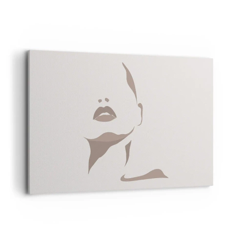 Obraz na płótnie - Minimalistyczny kontur kobiecej twarzy w delikatnych beżach - 120x80cm - Stworzona ze światła i cienia - Nowoczesna dekoracja ścienna do salonu, kuchni i sypialni ARTTOR