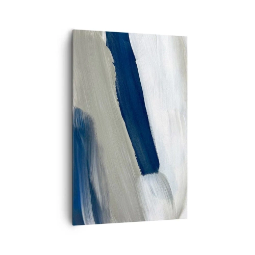 Obraz na płótnie - Abstrakcyjne pociągnięcia pędzla w odcieniach niebieskiego i szarości - 80x120cm - Spotkanie z bielą - Nowoczesna dekoracja ścienna do salonu i sypialni ARTTOR