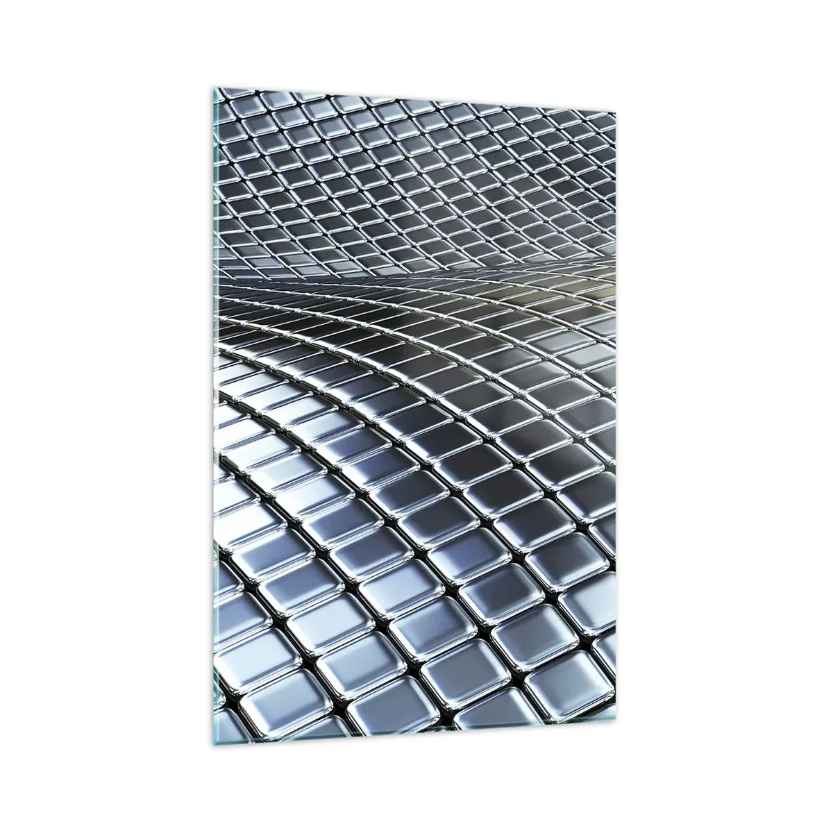 Obraz na szkle - Nowoczesna struktura z metalicznych kwadratów - 80x120cm - Metaliczna srebrna fala - Nowoczesna dekoracja ścienna do salonu i sypialni ARTTOR