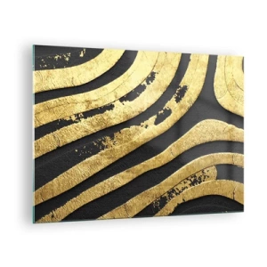 Obraz na szkle - Złote abstrakcyjne linie na czarnym tle w stylu glamour - 70x50cm - Wszystko płynie - Nowoczesna dekoracja ścienna do salonu i sypialni ARTTOR