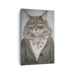 Obraz na płótnie - Tryptyk z postaciami zwierząt w eleganckich ubraniach na stylizowanym tle - 80x120cm - Futra znów w modzie - Nowoczesna dekoracja ścienna do salonu i sypialni ARTTOR