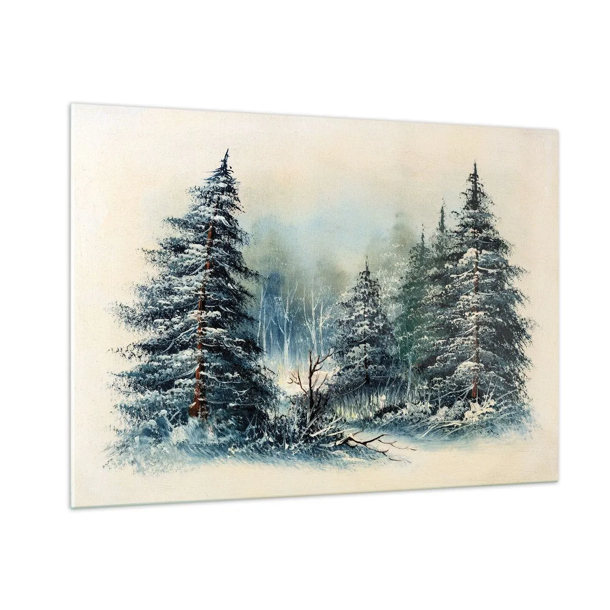 Obraz na szkle - Zimowy las z ośnieżonymi drzewami na tle nieba - 100x70cm - Gotowe do Świąt - Nowoczesna dekoracja ścienna do salonu, kuchni i sypialni ARTTOR
