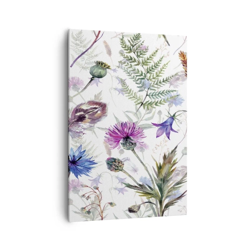 Obraz na płótnie - Akwarelowe kwiaty i zioła na białym tle w stylu zielnika - 70x100cm - Polski zielnik - Nowoczesna dekoracja ścienna do salonu i sypialni ARTTOR