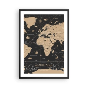 Plakat w czarnej ramie - Stylizowana mapa świata w vintage kolorystyce - 50x70cm - Granice mojego świata - Nowoczesna dekoracja ścienna do salonu i sypialni ARTTOR