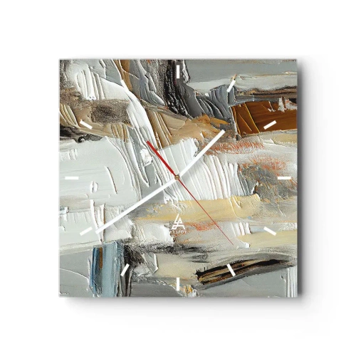 Zegar ścienny - Teksturalna abstrakcja w odcieniach ziemi i bieli - 30x30cm - Barwne nawarstwienia - Nowoczesna dekoracja ścienna do salonu i sypialni ARTTOR