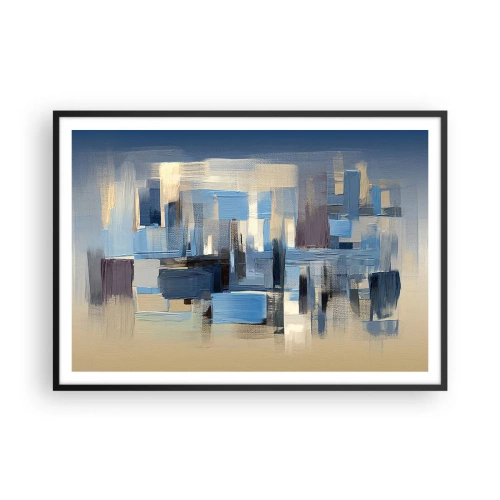 Plakat w czarnej ramie - Geometryczne formy w odcieniach błękitu i beżu - 100x70cm - Błękitna konstrukcja - Nowoczesna dekoracja ścienna do salonu i sypialni ARTTOR
