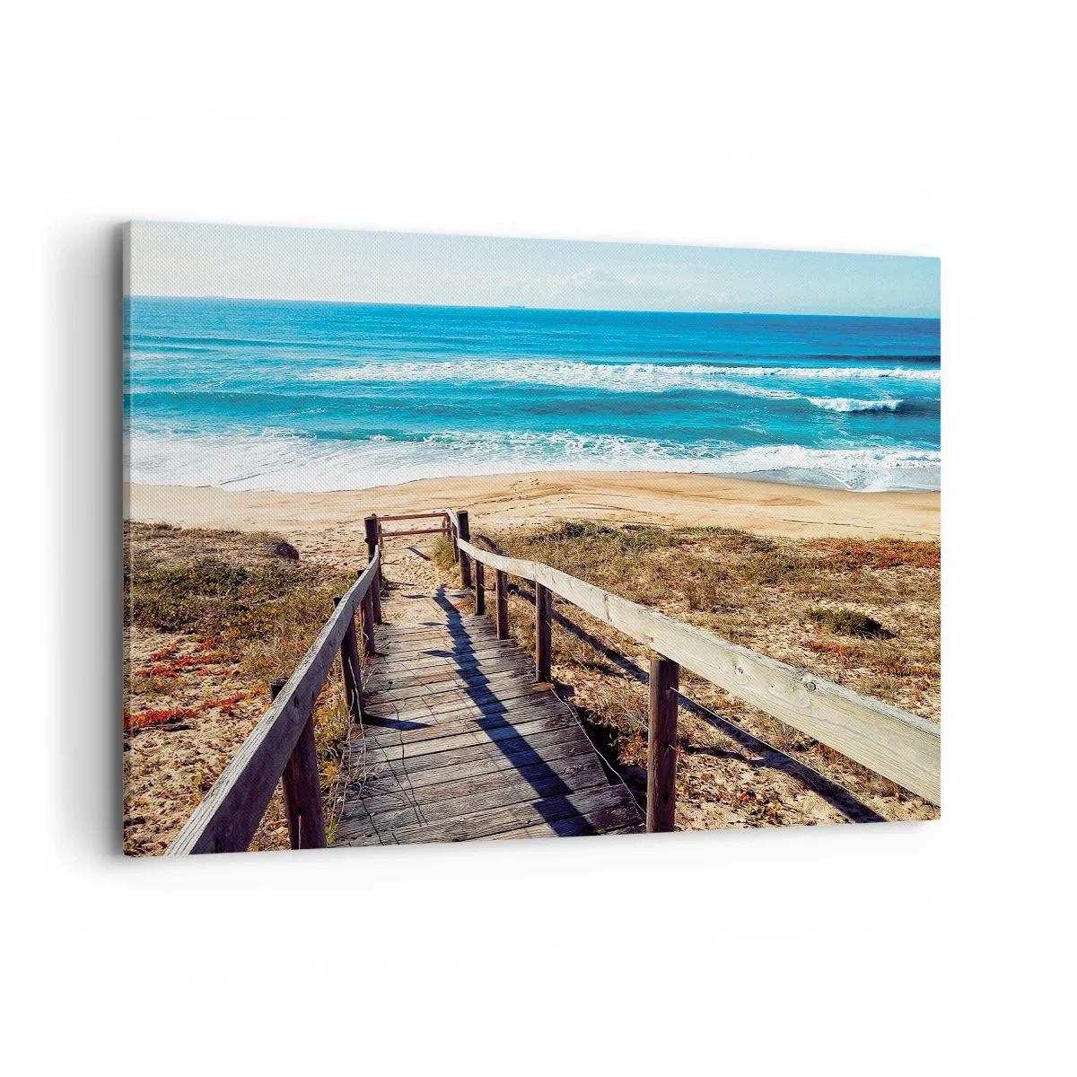 Obraz na płótnie - Drewniana ścieżka prowadząca na plażę - 120x80cm - Biegnij! - Nowoczesna dekoracja ścienna do salonu, kuchni i sypialni ARTTOR