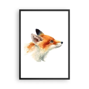 Plakat w czarnej ramie - Akwarelowy portret rudego lisa - 50x70cm - Ostrożności nigdy za wiele - Nowoczesna dekoracja ścienna do salonu i sypialni ARTTOR