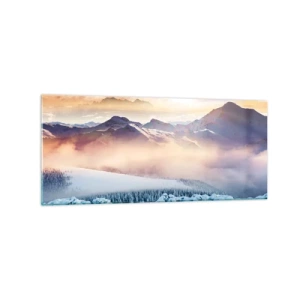 Obraz na szkle - Zaśnieżone góry o świcie z kolorowym niebem - 120x50cm - Siła i czystość natury - Nowoczesna dekoracja ścienna do salonu i sypialni ARTTOR