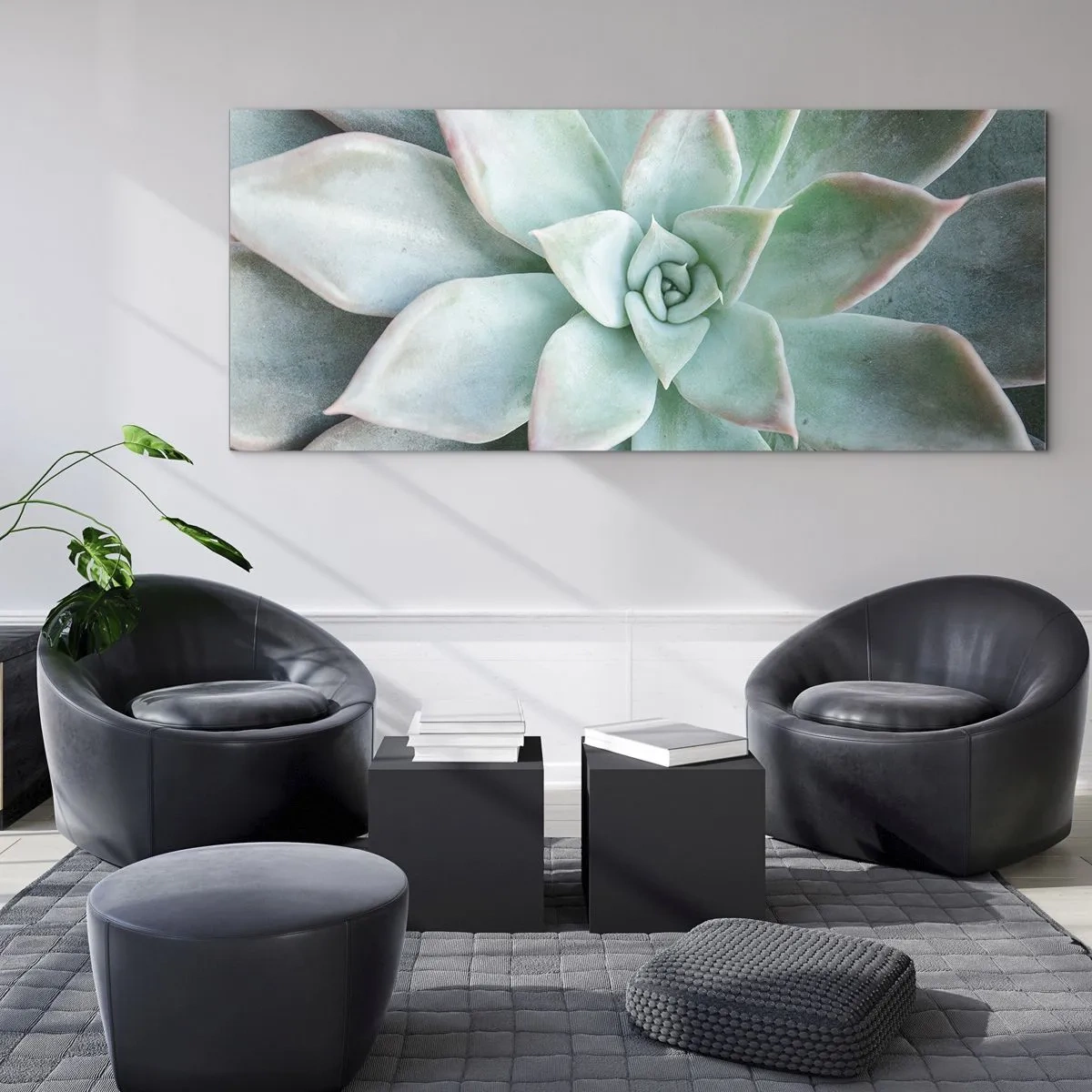 Obraz na szkle - Zbliżenie na zielony sukulent - 140x50cm - Serce pustyni - Nowoczesna dekoracja ścienna do salonu i sypialni ARTTOR