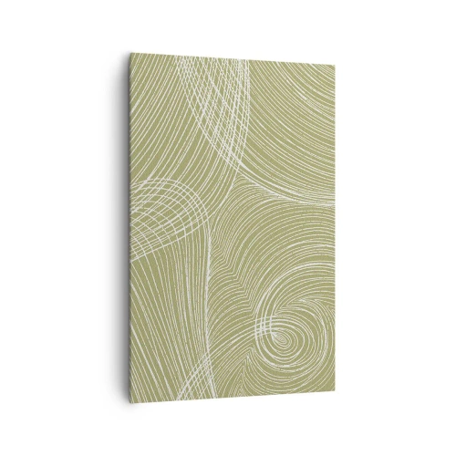 Obraz na płótnie - Zielono-białe linie w abstrakcyjnej kompozycji - 80x120cm - Abstrakcja misterna w bieli - Nowoczesna dekoracja ścienna do salonu i sypialni ARTTOR