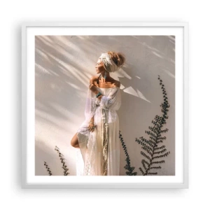 Plakat w białej ramie - Słońce i dziewczyna - 60x60 cm