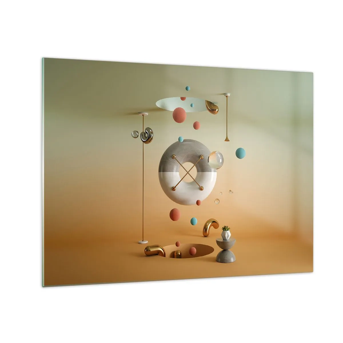 Obraz na szkle - Geometryczne figury w pastelowych barwach w abstrakcyjnej przestrzeni - 70x50cm - Wszystko się zdarzyć może - Nowoczesna dekoracja ścienna do salonu i sypialni ARTTOR