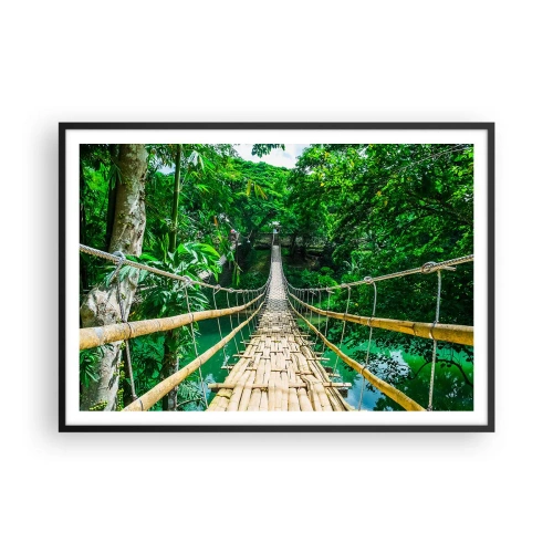 Plakat w czarnej ramie - Wiszący most bambusowy otoczony zielenią - 100x70cm - Małpi most nad zielenią - Nowoczesna dekoracja ścienna do salonu i sypialni ARTTOR