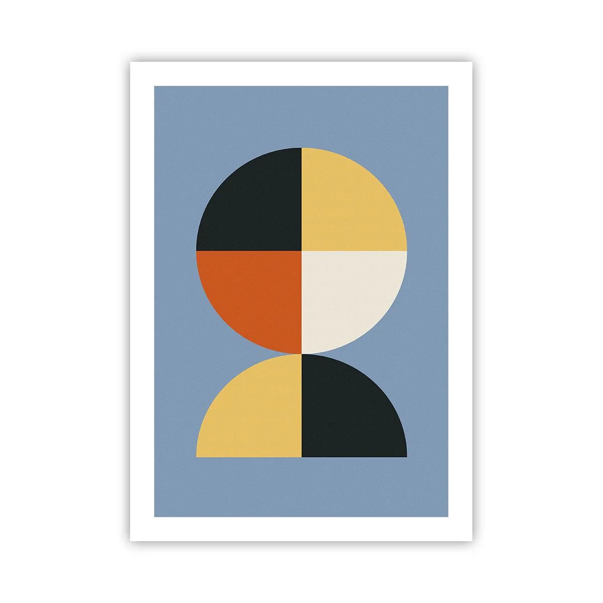 Plakat - Geometryczny motyw w kształcie koła i półkola na niebieskim tle - 50x70cm - Patrz i licz - Nowoczesna dekoracja ścienna do salonu, kuchni i sypialni ARTTOR