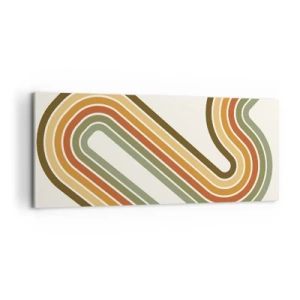 Obraz na płótnie - Geometryczny wzór w odcieniach zieleni, pomarańczu i beżu na jasnym tle - 120x50cm - Zygzakiem do celu - Nowoczesna dekoracja ścienna do salonu i sypialni ARTTOR