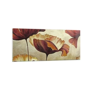 Obraz na szkle - Subtelne kwiaty w odcieniach czerwieni i złota na jasnym tle - 120x50cm - Łąki łan - Nowoczesna dekoracja ścienna do salonu i sypialni ARTTOR