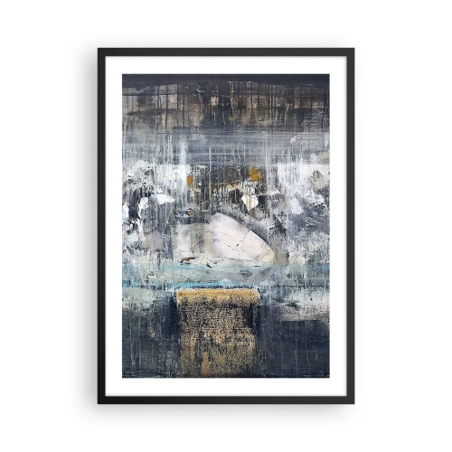 Plakat w czarnej ramie - Abstrakcyjna kompozycja w odcieniach szarości i złota - 50x70cm - Jak po lodzie, jak po grudzie - Nowoczesna dekoracja ścienna do salonu i sypialni ARTTOR